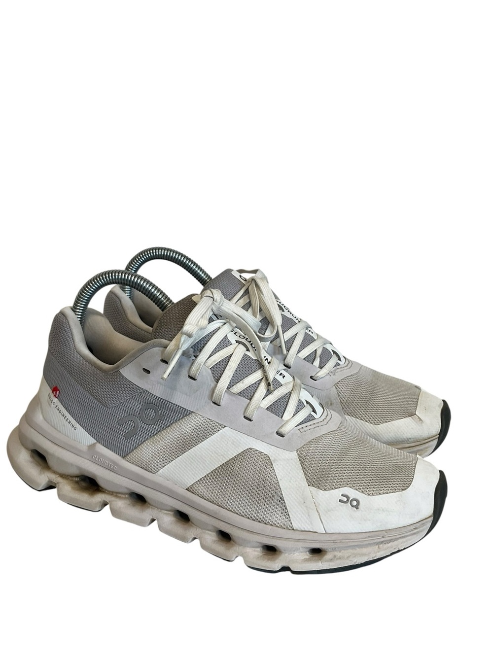 On Running Cloudrunner Athletic Shoes in Light Gray and White 7